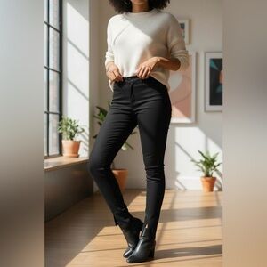 J Brand Black Coated Jeans w/ Front Bottom Hem Slit Strech Denim Front Seams 25